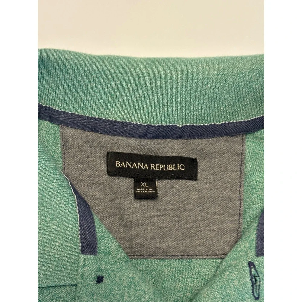 Banana Republic Polo Shirt Mens XL Green Short Sleeve Elephant Logo Pique Knit